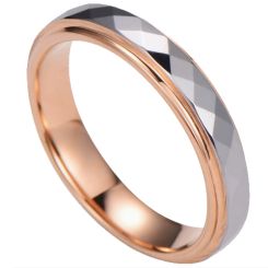 ***COI Tungsten Carbide Rose Silver Faceted Step Edges Ring-00731AA