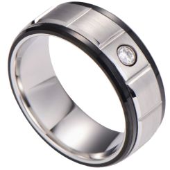 ***COI Tungsten Carbide Black Silver Ring With Cubic Zirconia-00733AA