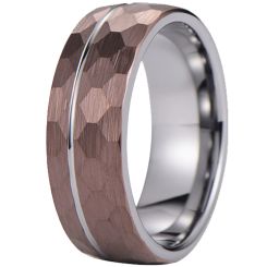 ***COI Tungsten Carbide Hammered Offset Grooves Ring-00736AA