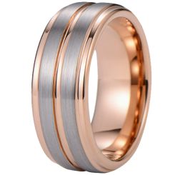 ***COI Tungsten Carbide Rose Silver Center Groove Step Edges Ring-00737AA