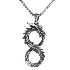 ***COI Titanium Black Silver Infinity Dragon Pendant-00738AA