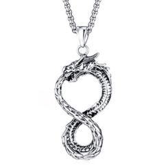 ***COI Titanium Black Silver Infinity Dragon Pendant-00739AA