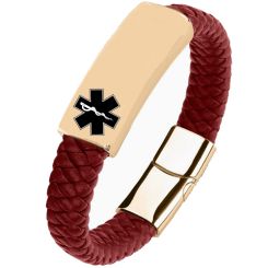 ***COI Gold Tone Titanium Medical Alert Genuine Leather Bracelet With Steel Clasp(Length: 8.85 inches)-00740AA