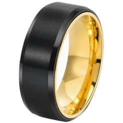 ***COI Titanium Black Gold Tone/Rose Beveled Edges Ring-00742AA