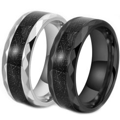 ***COI Titanium Black/Silver Faceted Ring With Meteorite-00743A