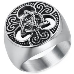 ***COI Titanium Black Silver Trinity Knots Ring-00744AA
