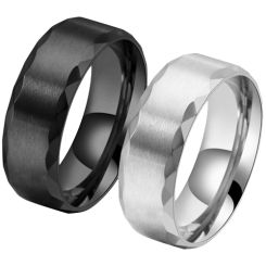 ***COI Titanium Black/Gold Tone/Silver Faceted Beveled Edges Ring-00745AA
