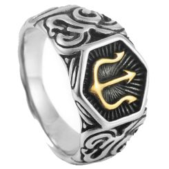 ***COI Titanium Black Gold Tone/Silver Celtic Ring-00746AA