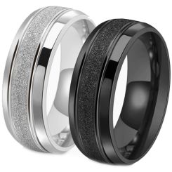 ***COI Titanium Black/Gold Tone/Silver Sandblasted Double Grooves Ring-00747AA