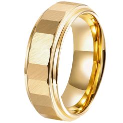 ***COI Gold Tone Tungsten Carbide Faceted Step Edges Ring-00749AA