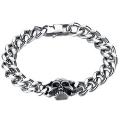 ***COI Titanium Black Silver Skull Bracelet With Steel Clasp(Length: 8.27 inches)-00760AA