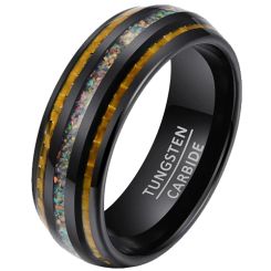 ***COI Black Tungsten Carbide Dome Court Ring With Carbon Fiber & Crushed Opal-00767AA
