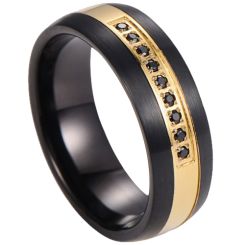 ***COI Tungsten Carbide Black Gold Tone Ring With Cubic Zirconia-00768AA