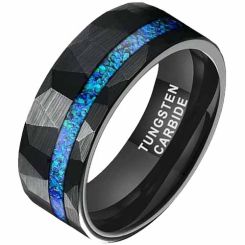 ***COI Tungsten Carbide Black/Silver Faceted Ring With Meteorite-00770AA