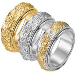 ***COI Titanium Gold Tone/Silver/Silver Gold Tone Dragon Rotating Ring-00771AA