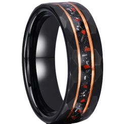 ***COI Tungsten Carbide Black Rose Double Grooves Faceted Dinosaur Bone Ring-00775AA
