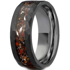 ***COI Black Tungsten Carbide Faceted Ring With Dinosaur Bone-00776AA