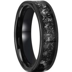 ***COI Black Tungsten Carbide Ring With Meteorite-00778AA