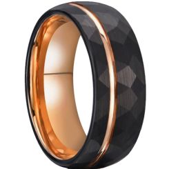 ***COI Tungsten Carbide Black Rose Offset Groove Faceted Ring-00779AA