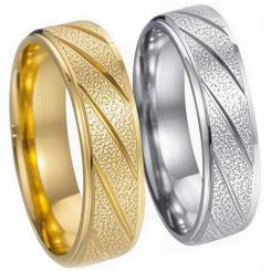 ***COI Titanium Gold Tone/Silver Diagonal Grooves Sandblasted Step Edges Ring-00782AA