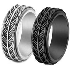 ***COI Titanium Black/Gold Tone/Silver Feather Rotating Ring-00784AA