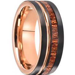 ***COI Tungsten Carbide Black Rose Offset Groove Ring With Wood-00785AA