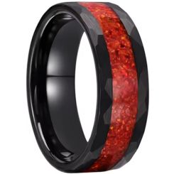 ***COI Black Tungsten Carbide Faceted Ring With Crushed Opal-00790AA