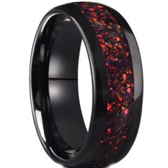 ***COI Black Tungsten Carbide Dome Court Ring With Crushed Opal-00791AA