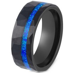***COI Black Tungsten Carbide Faceted Ring With Meteorite-00796AA
