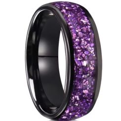 ***COI Black Tungsten Carbide Dome Court Ring With Amethyst-00797AA