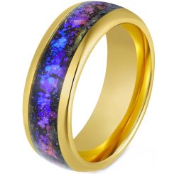 ***COI Gold Tone Tungsten Carbide Dome Court Ring With Crushed Opal & Meterorite-00801AA