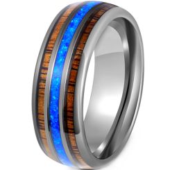 ***COI Black Tungsten Carbide Dome Court Ring With Wood & Crushed Opal-00802AA