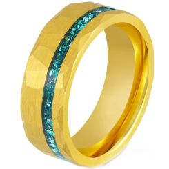 ***COI Gold Tone Tungsten Carbide Faceted Ring With Blue Topaz-00803AA