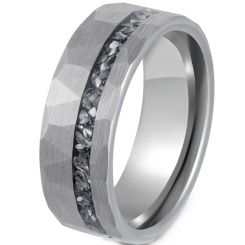 ***COI Tungsten Carbide Faceted Ring With Meteorite-00804AA