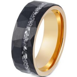 ***COI Tungsten Carbide Black Rose Faceted Ring With Meteorite-00805AA