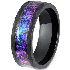 ***COI Black Tungsten Carbide Faceted Ring With Crushed Opal-00806AA