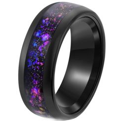 ***COI Black Tungsten Carbide Dome Court Ring With Crushed Opal & Meteorite-00807AA