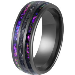 ***COI Black Tungsten Carbide Dome Court Ring With Meteorite & Crushed Opal-00808AA