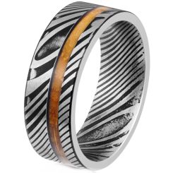 ***COI Titanium Black Silver Damascus Ring With Wood-00809AA