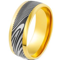 ***COI Titanium Black Gold Tone Damascus Ring-00810AA