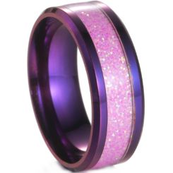 ***COI Purple Titanium Beveled Edges Ring With Meteorite-00811AA
