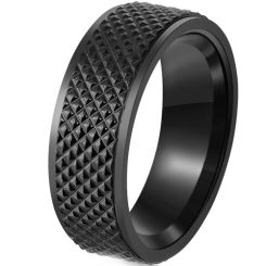 ***COI Black Titanium Grooves Step Edges Ring-00816AA