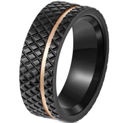 ***COI Titanium Black Rose Offset Grooves Ring-00817AA