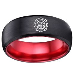 ***COI Titanium Black Red Firefighter Beveled Edges Ring-00821AA
