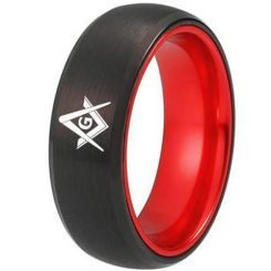 ***COI Titanium Black Red Masonic Freemason Beveled Edges Ring-00820AA