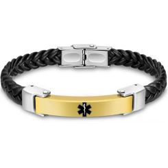 ***COI Titanium Black/Gold Tone/Rose Silver Medical Alert Genuine Leather Bracelet With Steel Clasp(Length: 8.66 inches)-00824AA