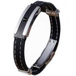 ***COI Titanium Black Silver Medical Alert Rubber Bracelet With Steel Clasp(Length: 8.07 inches)-00827AA