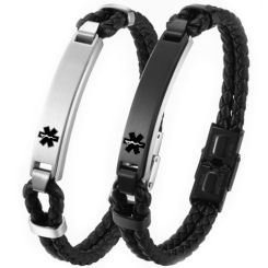 ***COI Titanium Black/Silver Medical Alert Genuine Leather Bracelet With Steel Clasp(Length: 8.27 inches)-00836AA