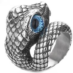 ***COI Titanium Black Silver Snake Ring-00841AA