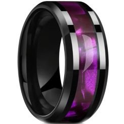 ***COI Black Titanium Purple Abalone Shell Beveled Edges Ring-00844AA